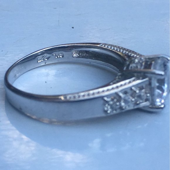 Sterling Silver Solitaire With Accents Cubic Zirconia Engagement Ring, Size 9 - Picture 9 of 11